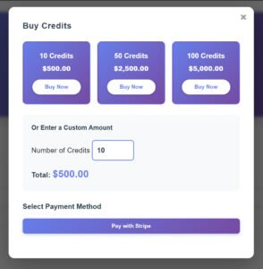 Buy credits screenshot